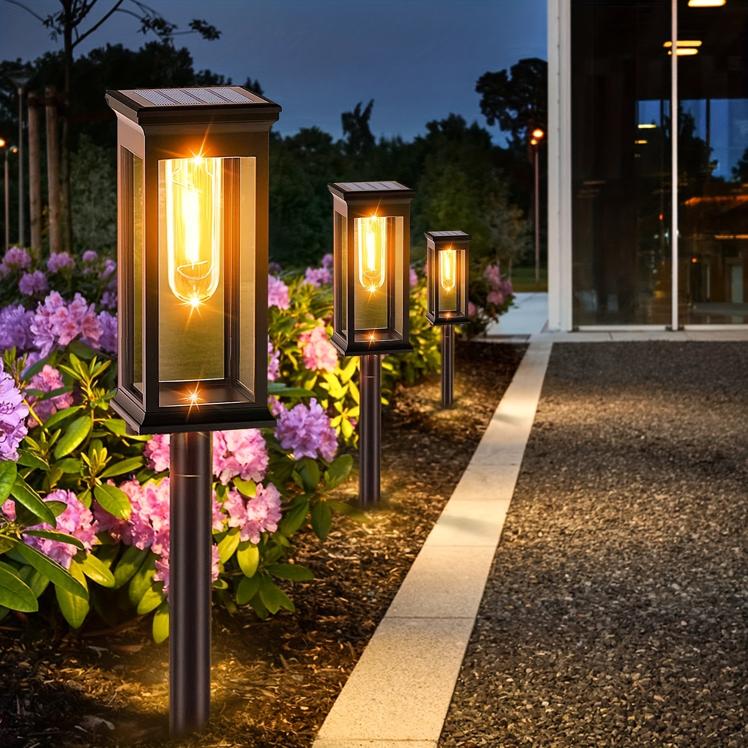 Image of 4/6/12 Pack Solar Outdoor Lights, Upgraded Warm White Bulb Solar Lights Outdoor, Auto Solar Pathway Lights Garden Decorations Outside Yard Pathway Patio Lawn