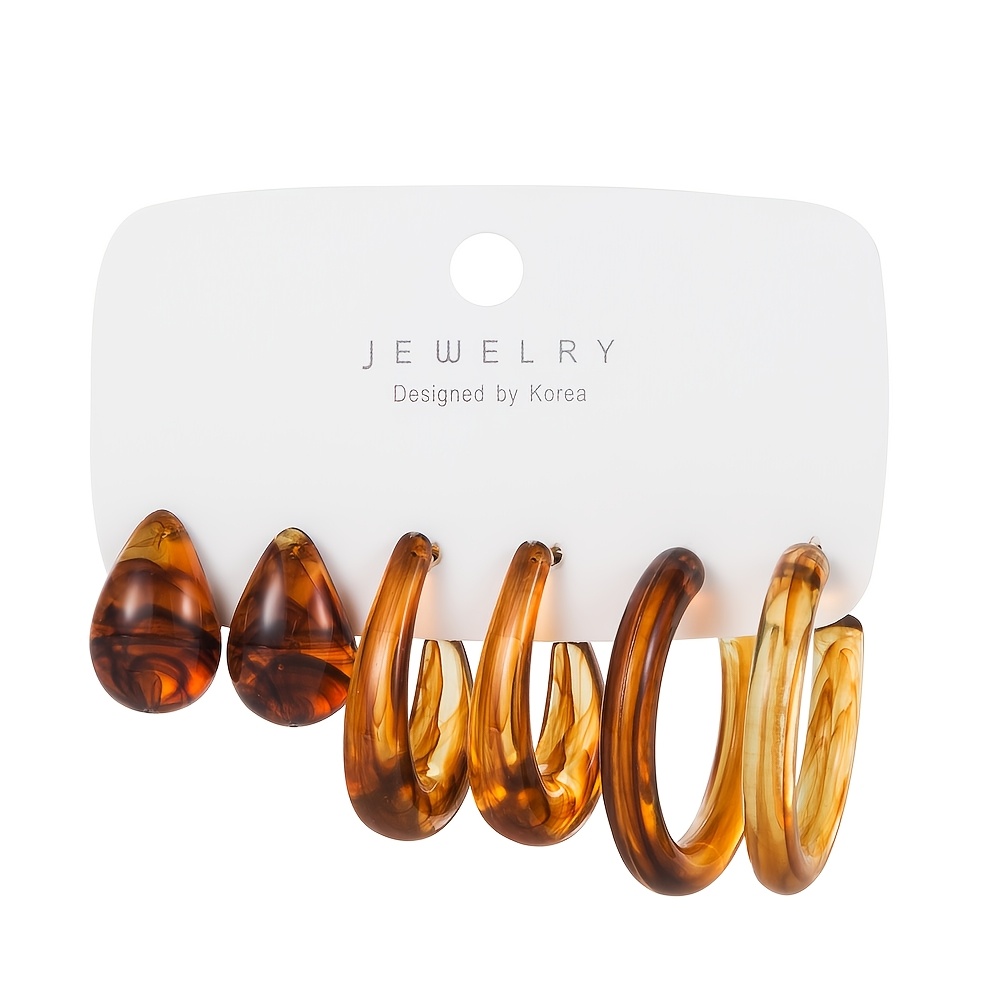 TEMU 6pcs Brown Retro Earrings Set Bohemian Style Creative With Design Easy Exquisite Individual Temperament Suitable For Dating Matching Vacation