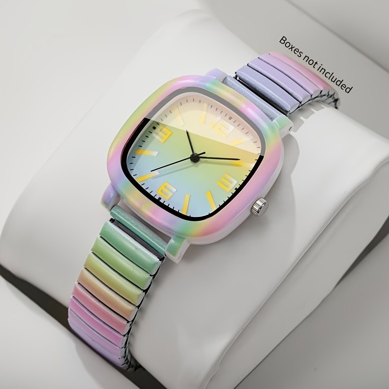 Women' Gradient Quartz Watch, Elastic Stretch Strap With Gradient Numbered Dial, Niche Design Wristwatch, Exquisite Gift For Girlfriend (1pc/set) Watch Box Not Included