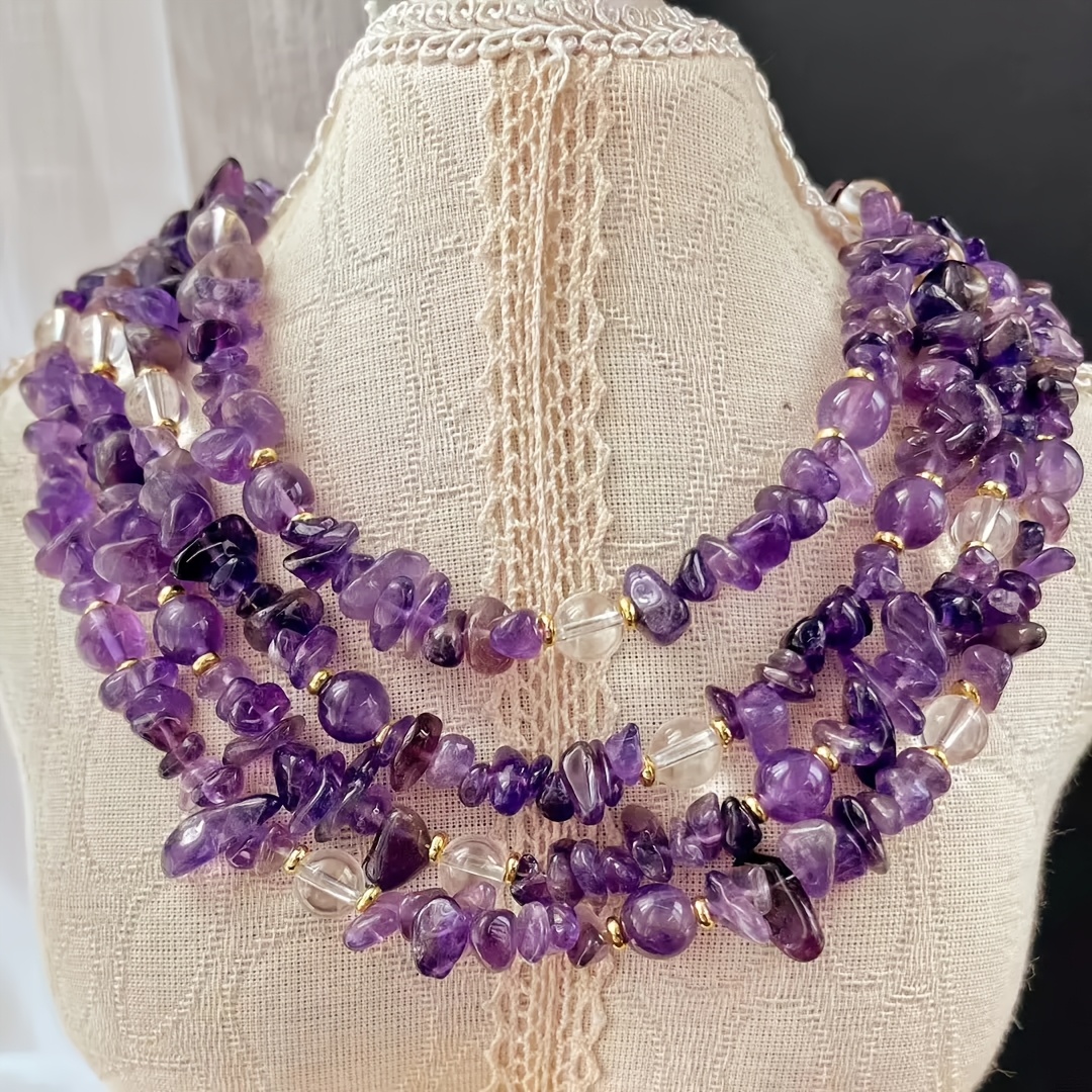Women's Vintage Amethyst Crushed Stone Necklace, Daily Wear