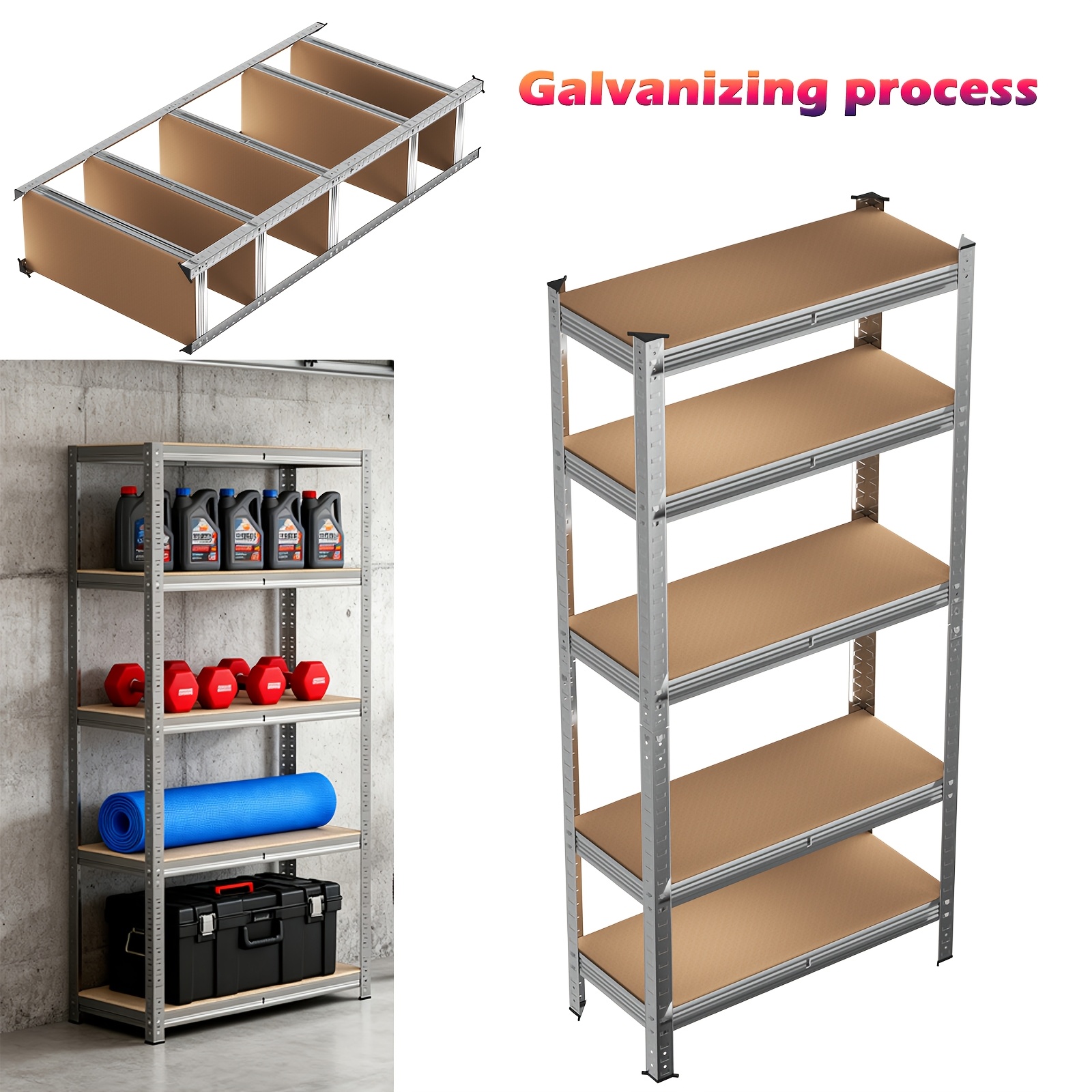 TEMU 5 Tier Heavy Duty Garage Shelving Unit 170cm X 75cm X 30cm 875kg Load Capacity Metal Garage Storage Rack Workshop Pantry Silvery Storage And