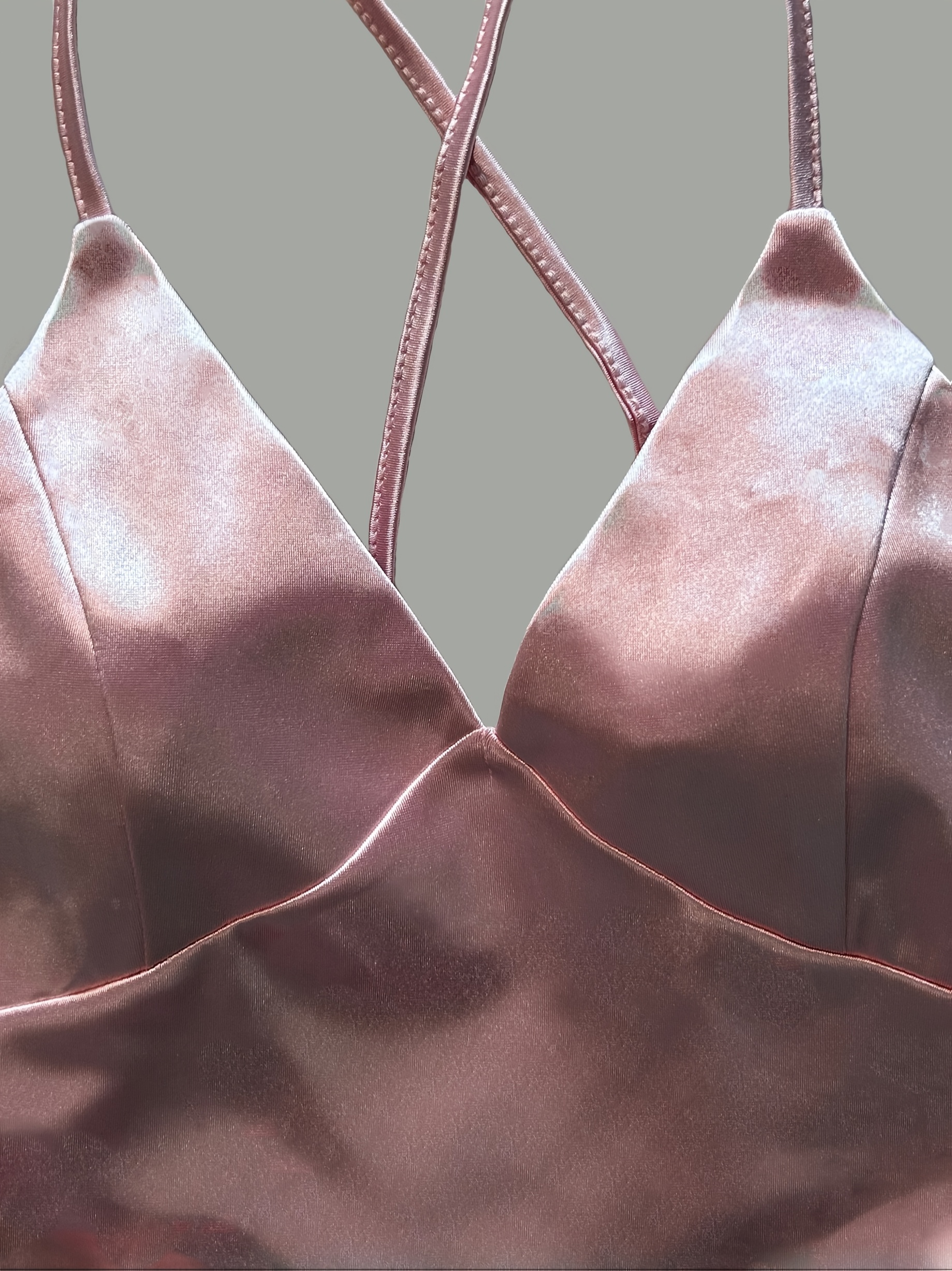 womens elegant pink satin cami dress deep v neck back tie - Temu Mauritius