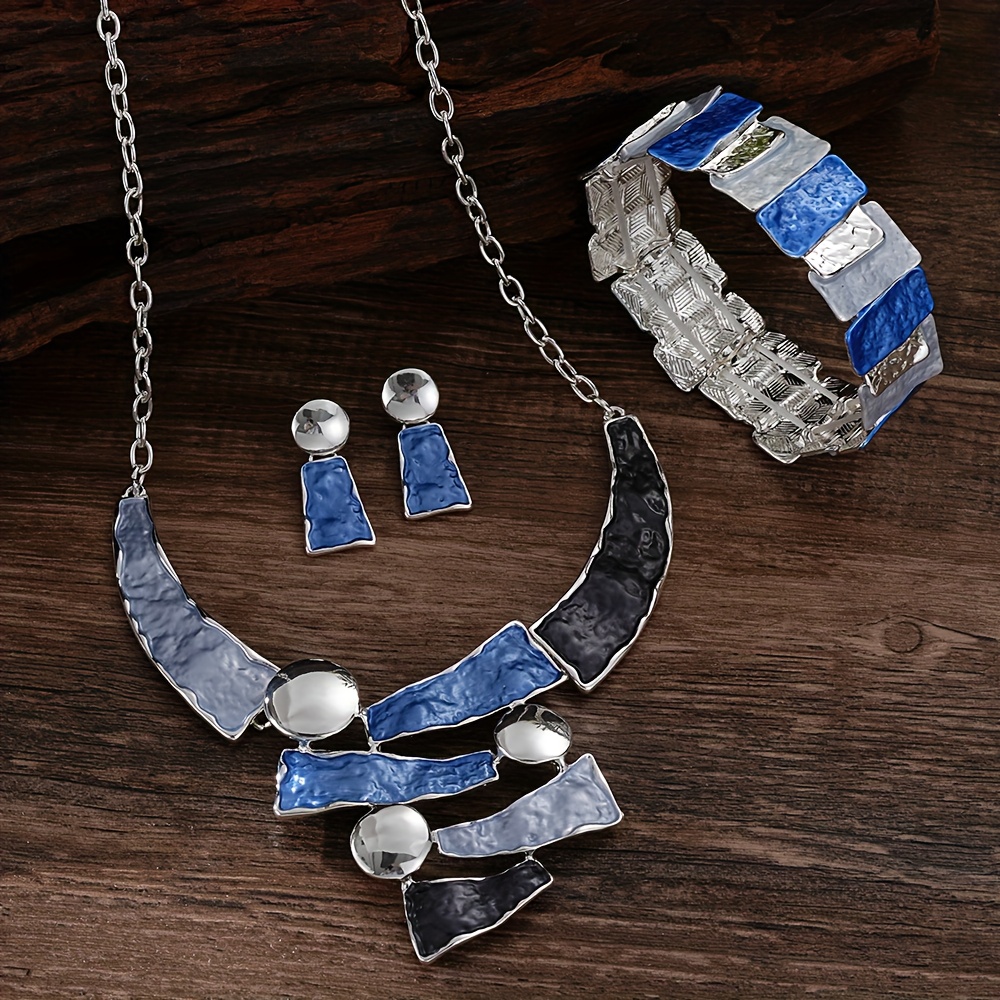 E-shop Modischer Bohemian Einfacher Emaille Geometrischer Schmuckset für Damen Accessoires 2025 Neuer Trend Silberfarbene Zinklegierung Goldene