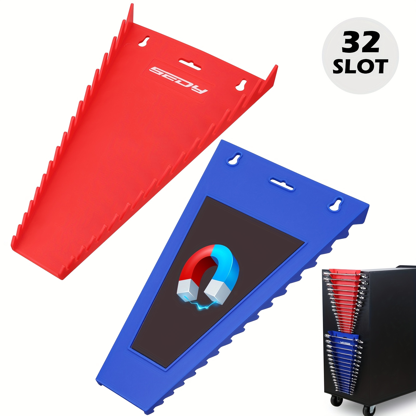 E-shop SEDY 2 Stück Magnetischer Schraubenschlüssel-Organizer, 32-Fach Premium Schraubenschlüsselhalter Werkzeugablage für Werkzeugkasten