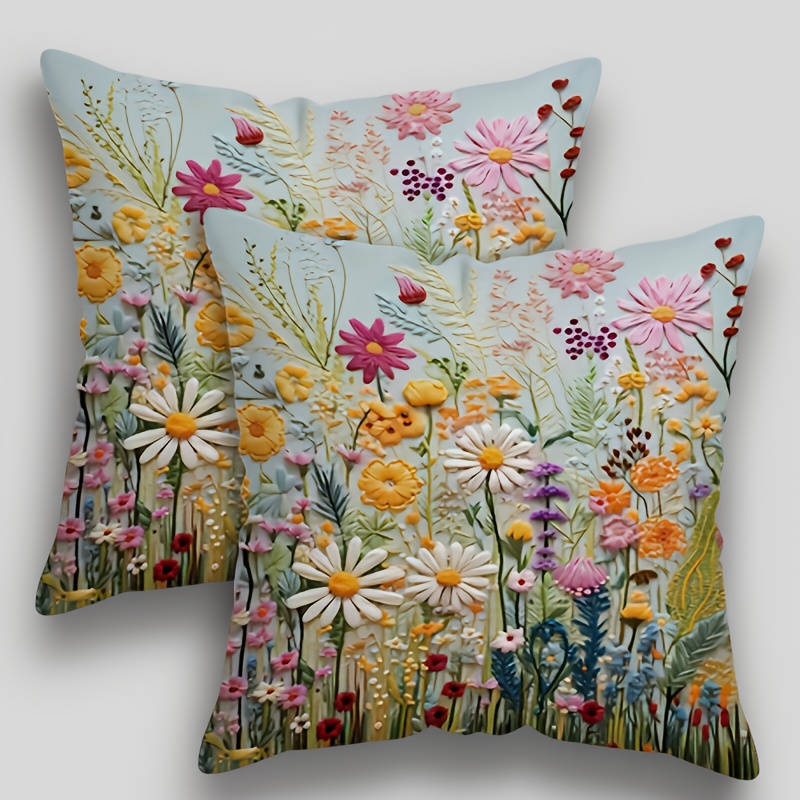 TEMU 2 Piezas de Fundas de Almohada Rústicas con Diseño Floral para Sofá, Cama y Sillón - Elegantes Fundas Decorativas Multicolor con Cierre de