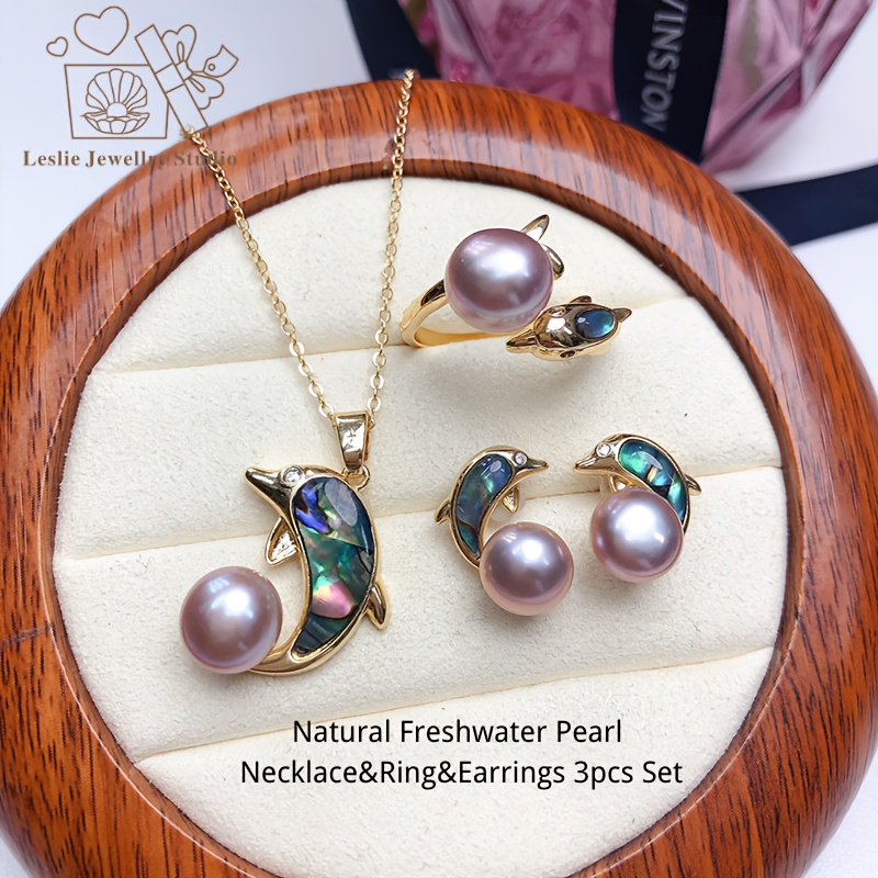 Freshwater Pearl Dolphin Jewelry Set, August Birthstone