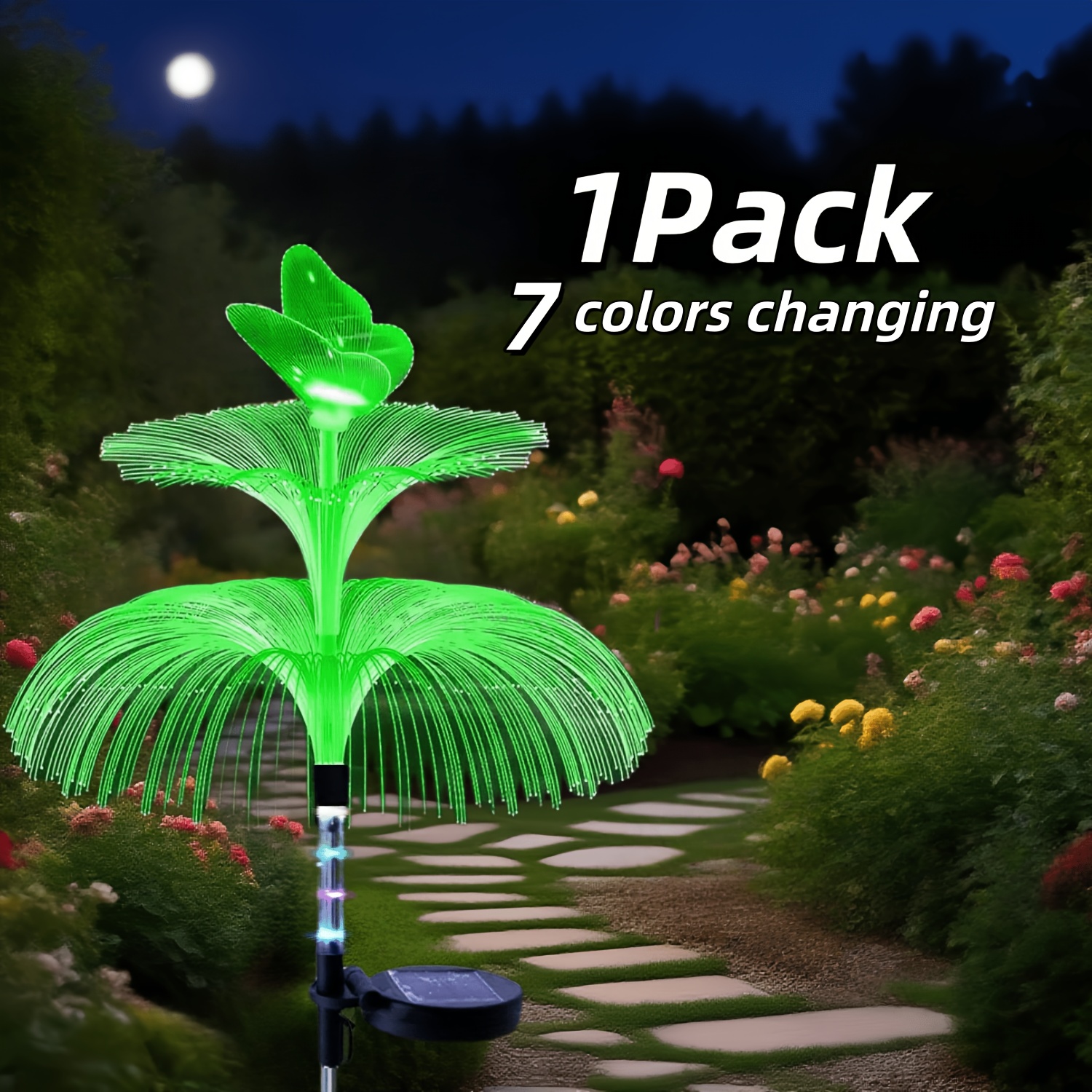 Image of Solar Garden Lights 1 Pack Decor 7 Color Changing Jellyfish 7 Color Changing Decorative Lawn Solar Powered Lights Flower Yard For Pathway Lawn Wedding Party Outside Christmas Halloween Decor