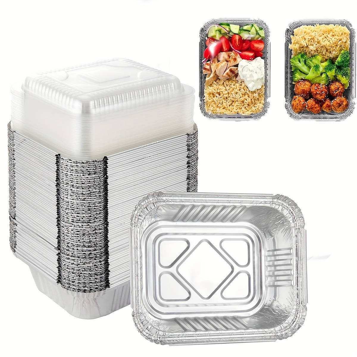 TEMU Set Of 60 Aluminum Containers With A Capacity Of 1 Lb/450 Ml, Measuring 5.9"×4.7". Disposable Foil Pans Are Ideal For Takeout, Cooking, And Meal Preparation, Featuring Clear Lids For And Storage