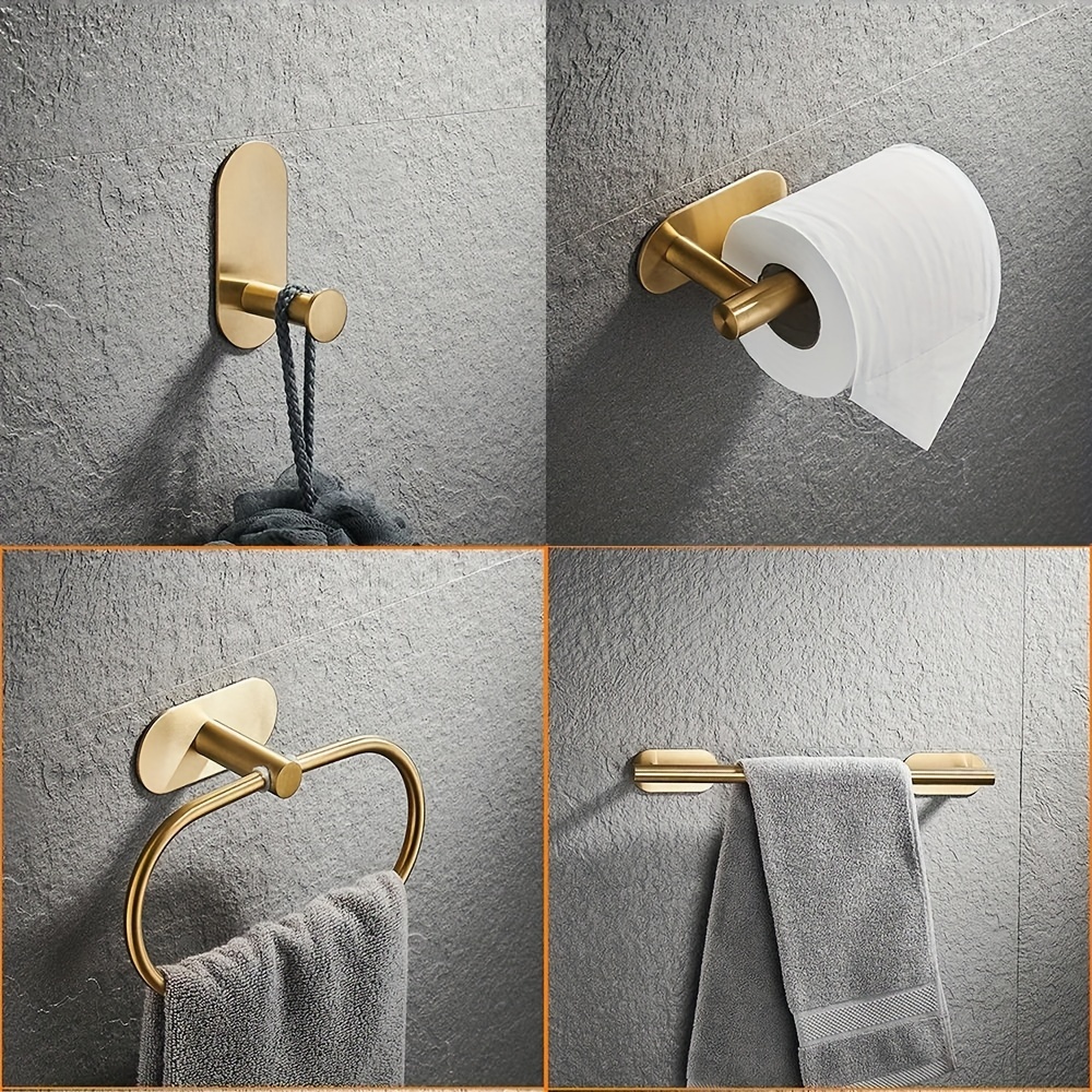

1pc Stainless Steel No-drill Gold Bathroom Towel Hanger, Paper Roll Holder, Towel Bar, Wall-mounted Rust-resistant Modern Bathroom Towel Bar