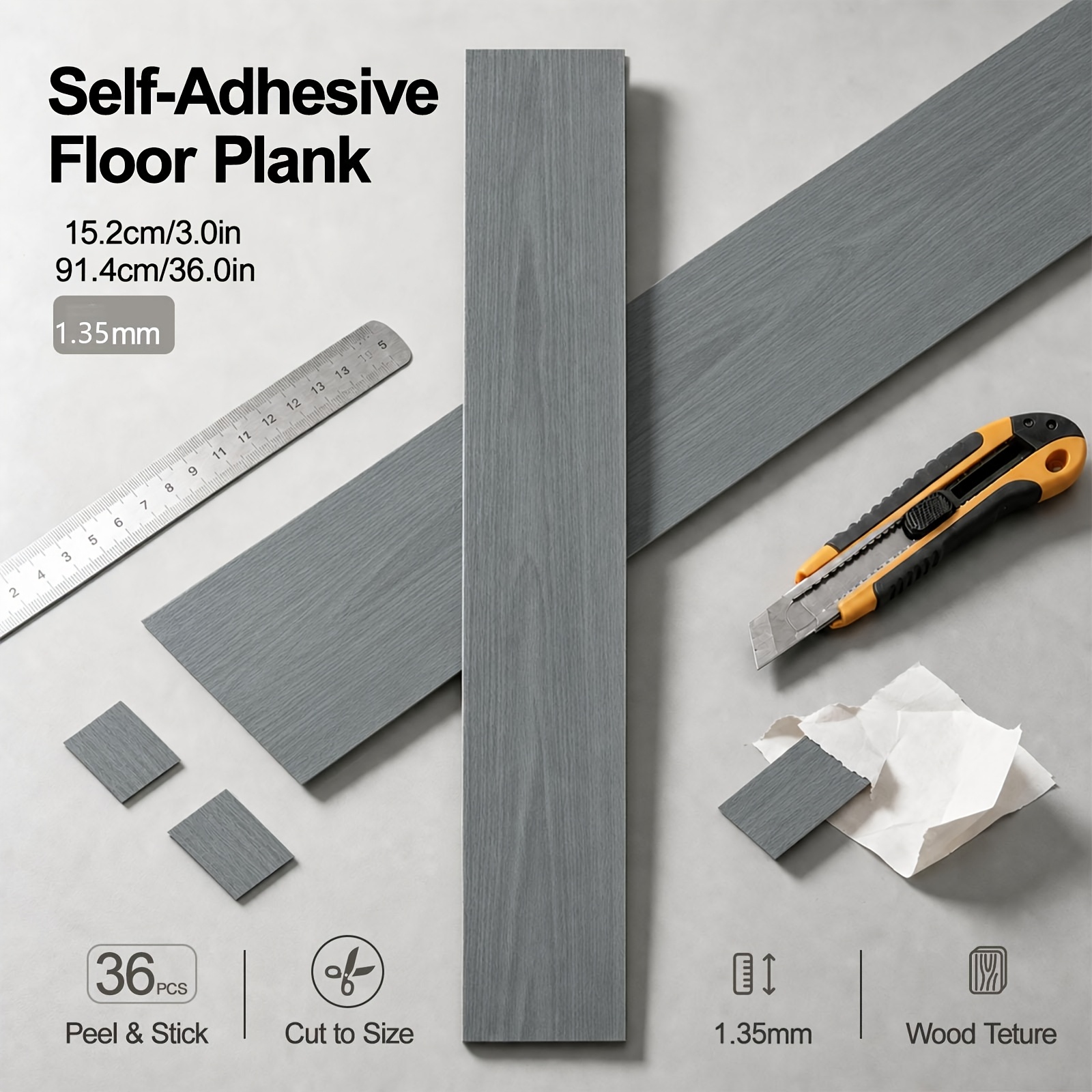 TEMU 36pcs Self-adhesive Vinyl Peel And Stick Suitable For Indoor Use, Oak Wood Planks With Textured, Easy Clean Cuttable Pvc Floor Tiles, Realistic