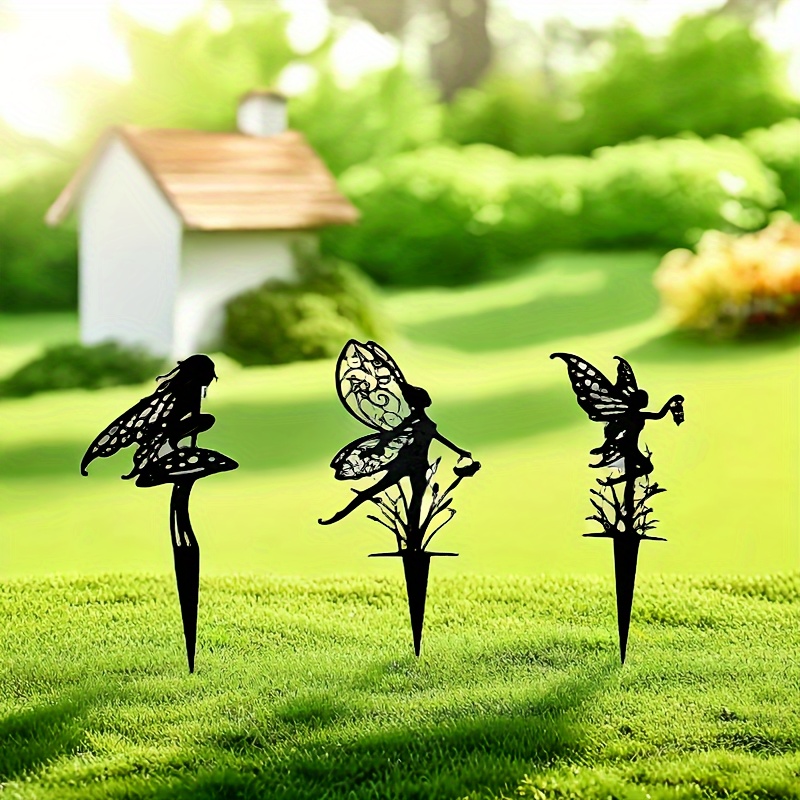 

1pc/3pcs, Metal Fairy Garden Stakes - Outdoor, Lawn And Patio Decor | Ideal Thanksgiving Gift