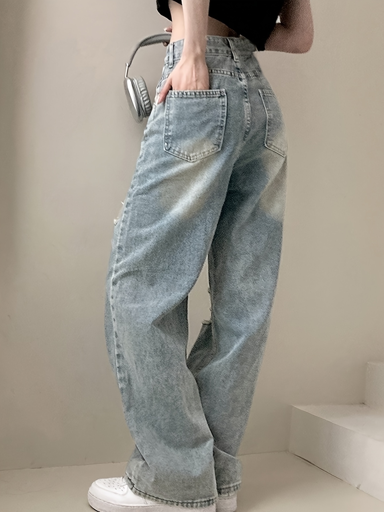 Grey Baggy Mom Jean Mom Loose Fit Ultra High Ankle Jeans