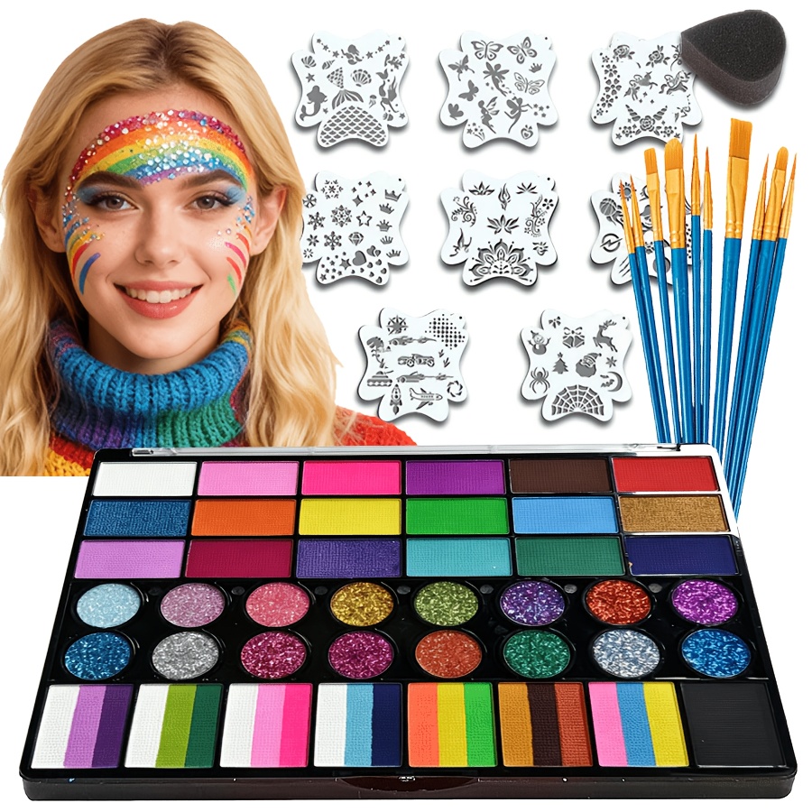 Image of 42-color Striped Glitter Face Painting, Non-toxic And Washable, Suitable For Halloween Makeup Parties, Body Makeup S For Gatherings, Role-playing, Sports Event Makeup, And Cheerleading Makeup