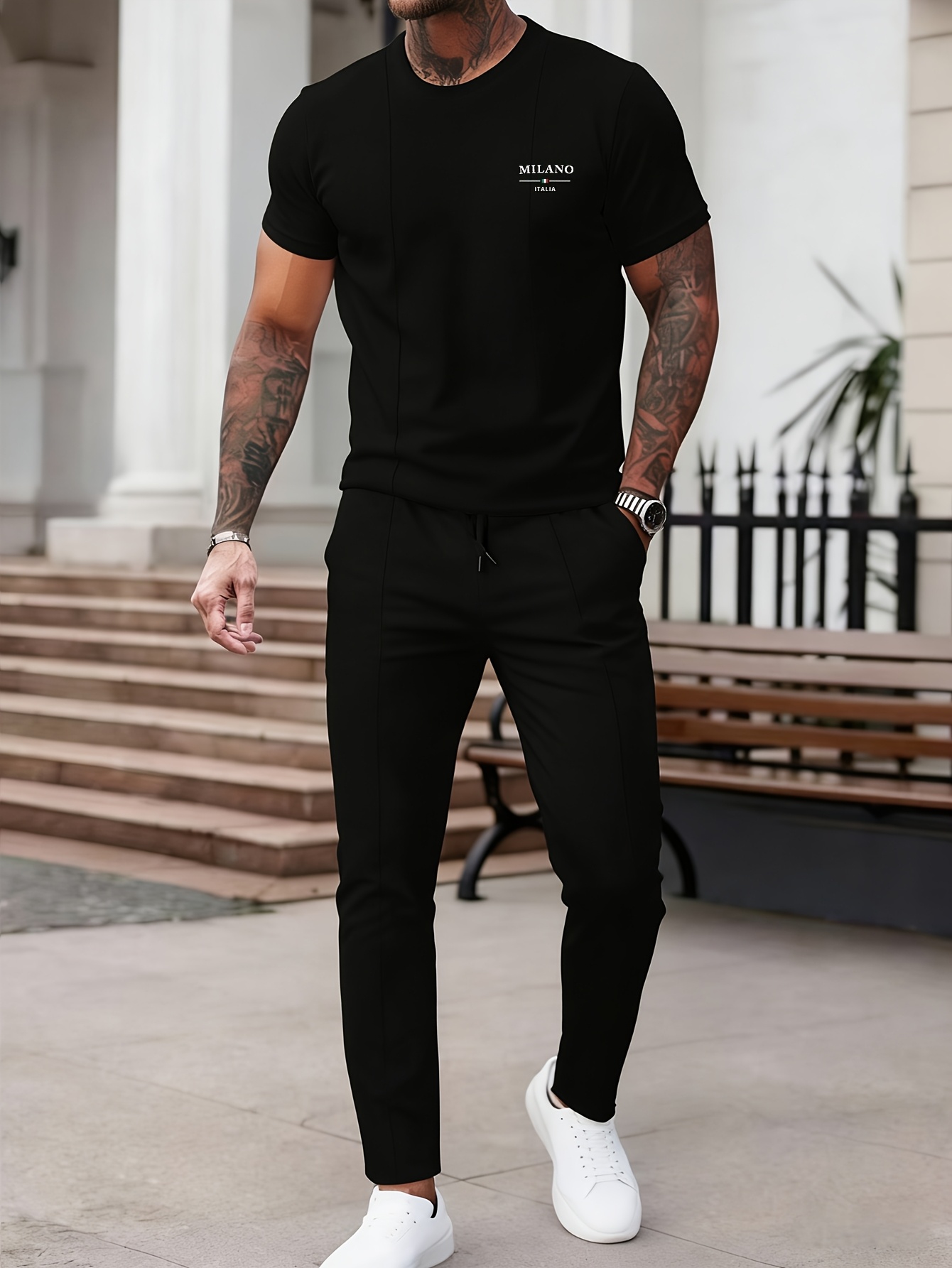 Spring and Summer Men's Waffle Texture Round Neck Short Sleeve Casual 2pcs Set. The Unique Waffle Weave Fabric Is Soft and Comfortable, with a Solid Color Design That's Versatile and Easy to Wear. Perfect for Daily Outings, Outdoor Activities