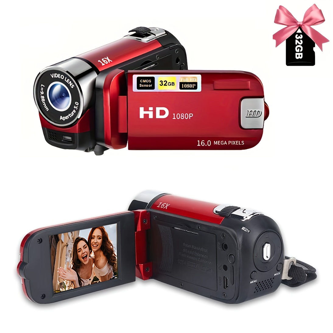 

A 270° Rotating Led , A 32gb 16x Camcorder, 1080p, 2.4- Display, New - - , Portable Camcorder, Suitable For And , For And , For Shooting, , Parties, And -in Battery And Comes A Usb Charging