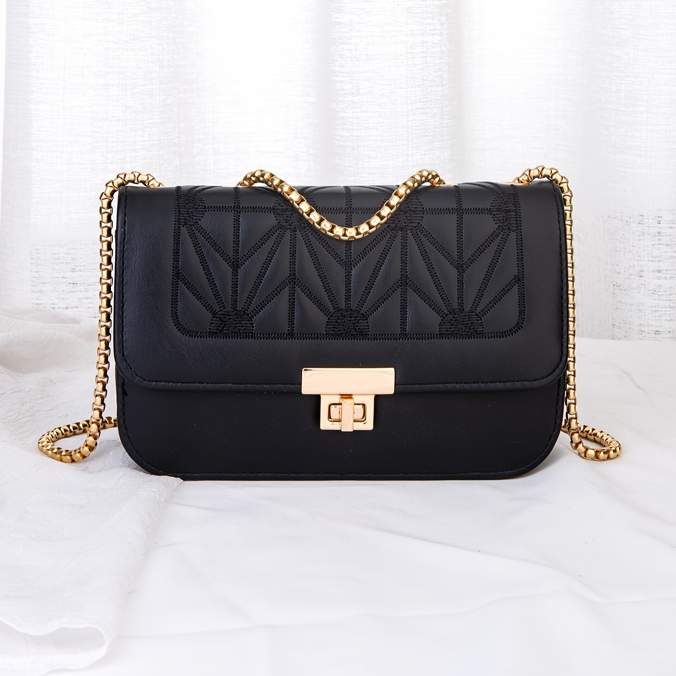 

Elegant Embroidered Women's Square Bag, Stylish Chain Shoulder Bag, Luxury Small Crossbody Bag