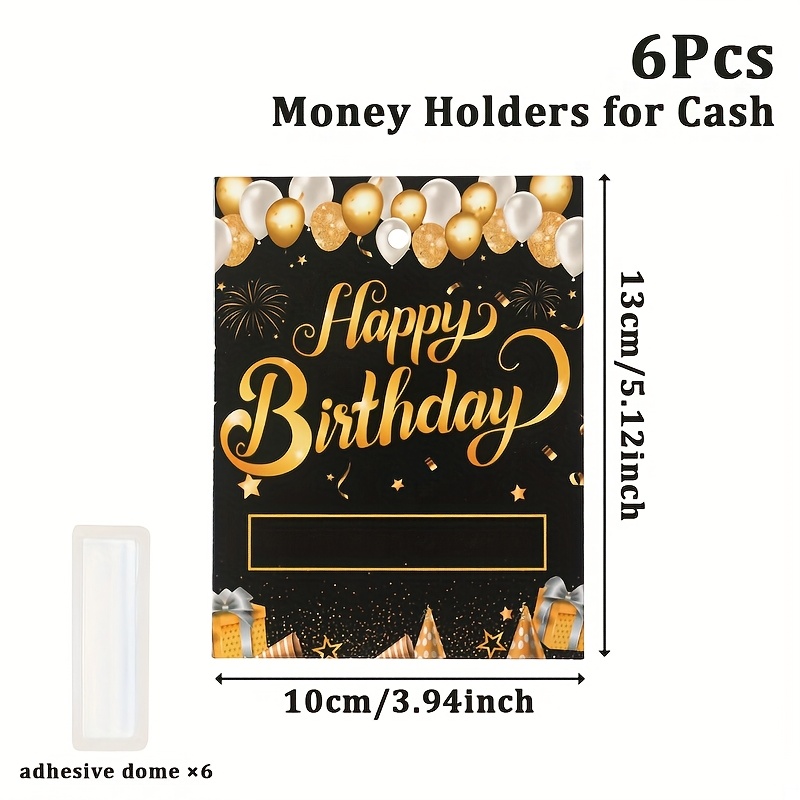 E-shop 6er-Pack Geldhalter für Bargeld, Geburtstagsgeld-Umschlaghalter mit Grußkarten, Schwarze goldene Geburtstagsparty-Geldgeschenk-Clips für