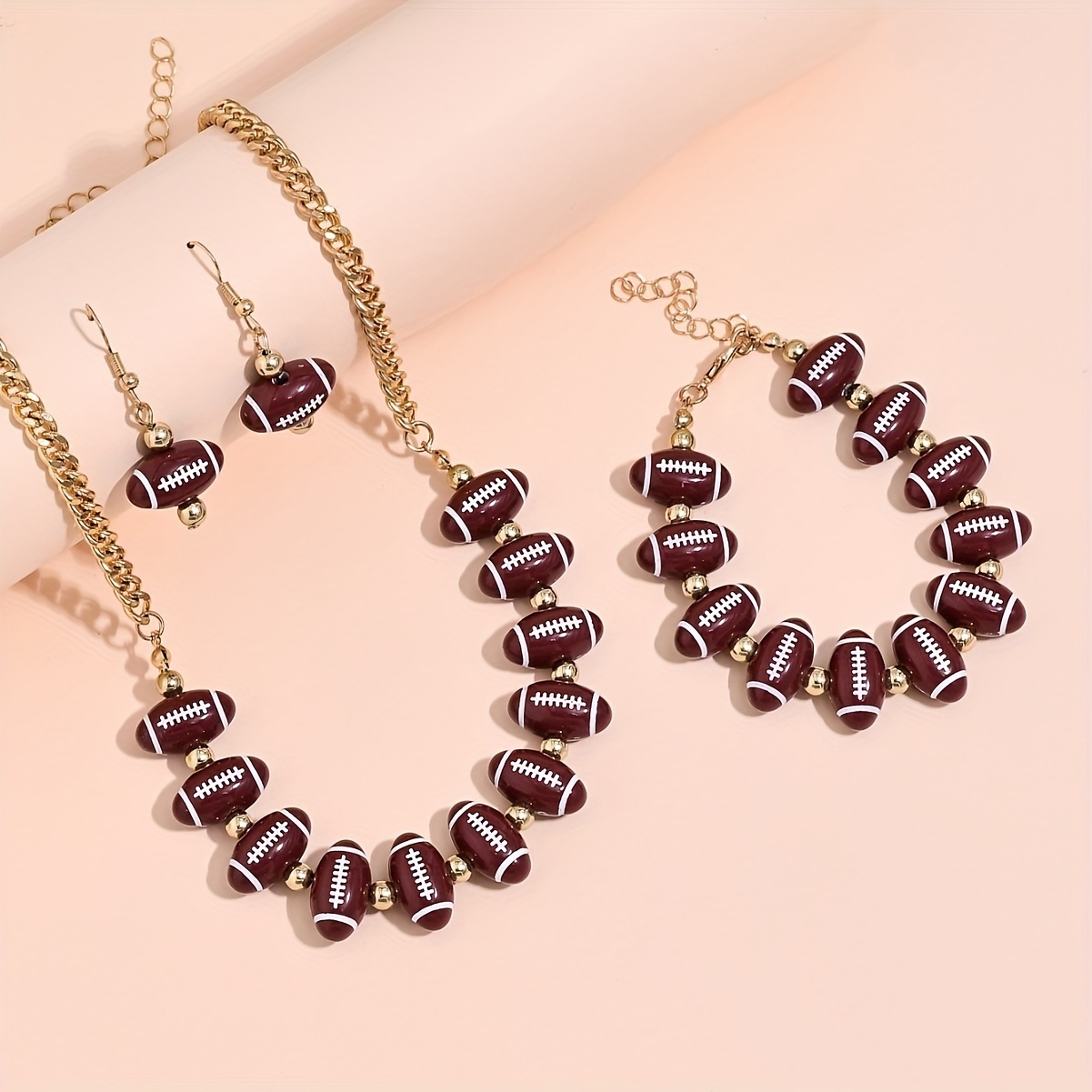 Stylish Sports Style Chain Stitching Bead Necklace Bracelet Earrings Simple Versatile Jewelry Set