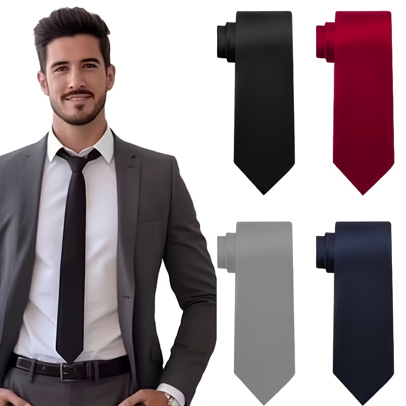 TEMU 4pcs Men's Tie Set, Combo (red/black/silvery/navy), Business Formal Wear, Lightweight And Easy To Tie, Essential For Business, Weddings, And