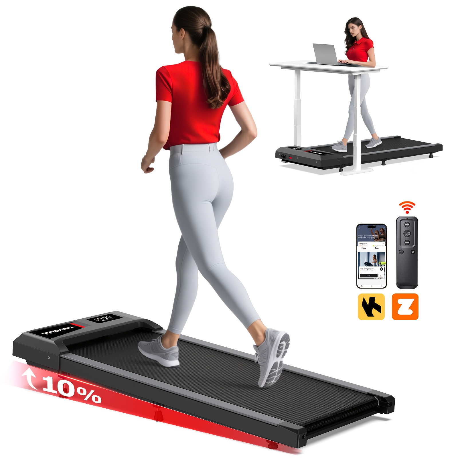 Walking Pad Treadmill, Walking Jogging Machine with 2.5HP Powerful Motor & 120kg Weight Capacity for Home Office with Double Shock Absorption, Widened Running Belt, Ultra Quiet & Small Installation-Free, Remote Control, LED Display, Without Battery