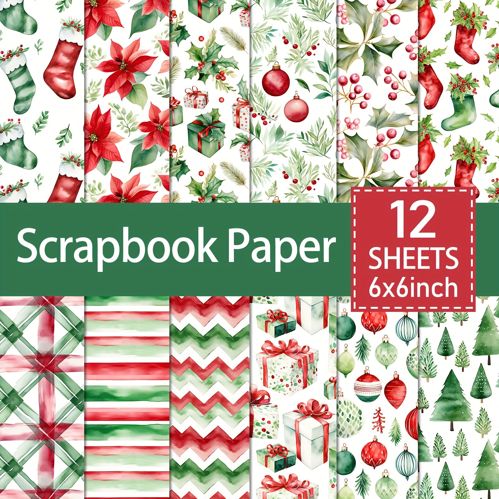 

12 Sheets Vintage Christmas Scrapbook Paper Pad - 6x6 Inch, Perfect For Crafting And Preserving Memories