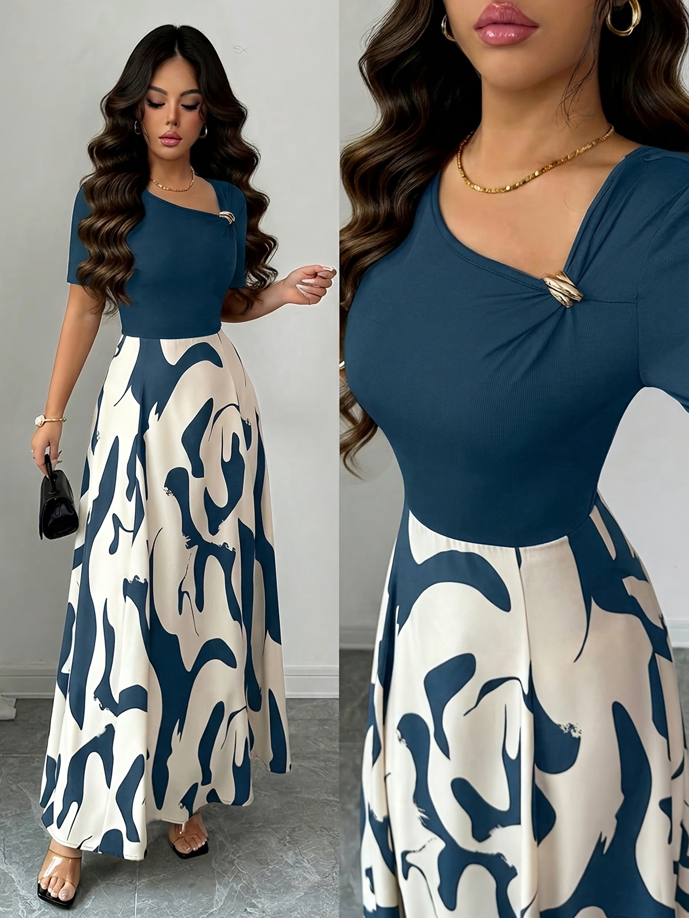 Womens Asymmetrical Collar A Line Long Skirt An Abstract