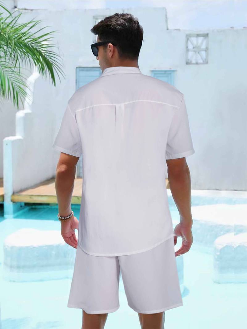 Chemise En Lin Pour Homme - Coupe Décontractée Manches Courtes - Idéale été, Plage Ou Loisirs - Uni Ou à Rayures