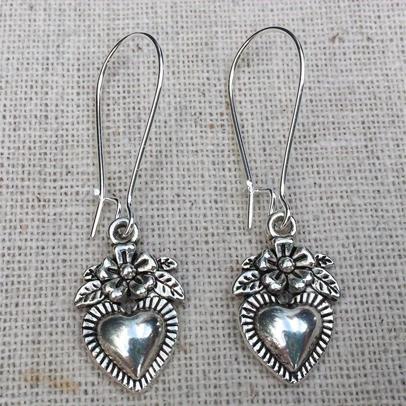Women's Vintage Unique Silvery Heart Drop Earrings