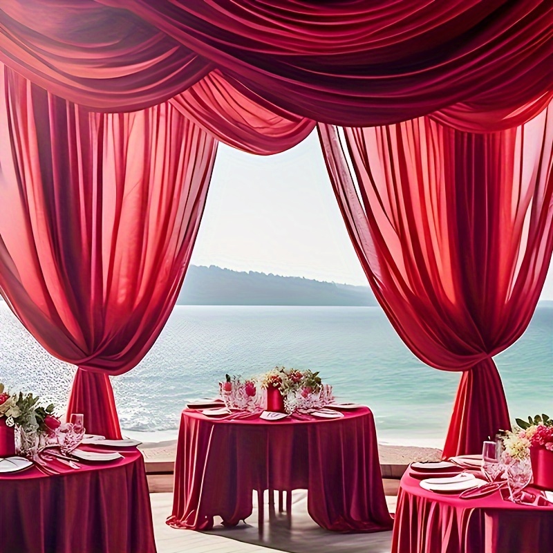 

2-pack Elegant Red Chiffon Backdrop Curtains - Polyester Mesh Drapes For Wedding Arch, Stage, Event Decorations - Reusable, , For Christmas, Halloween, Easter