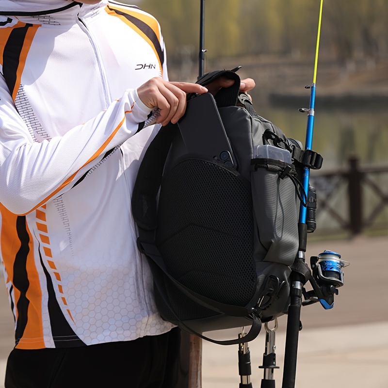 [Premium Fishing Backpack] Lightweight, Premium Moire 1pc Fishing Backpack with Rod Holder | Spacious Storage for Fishing Gear - Ideal for Camping and Hiking Enthusiasts