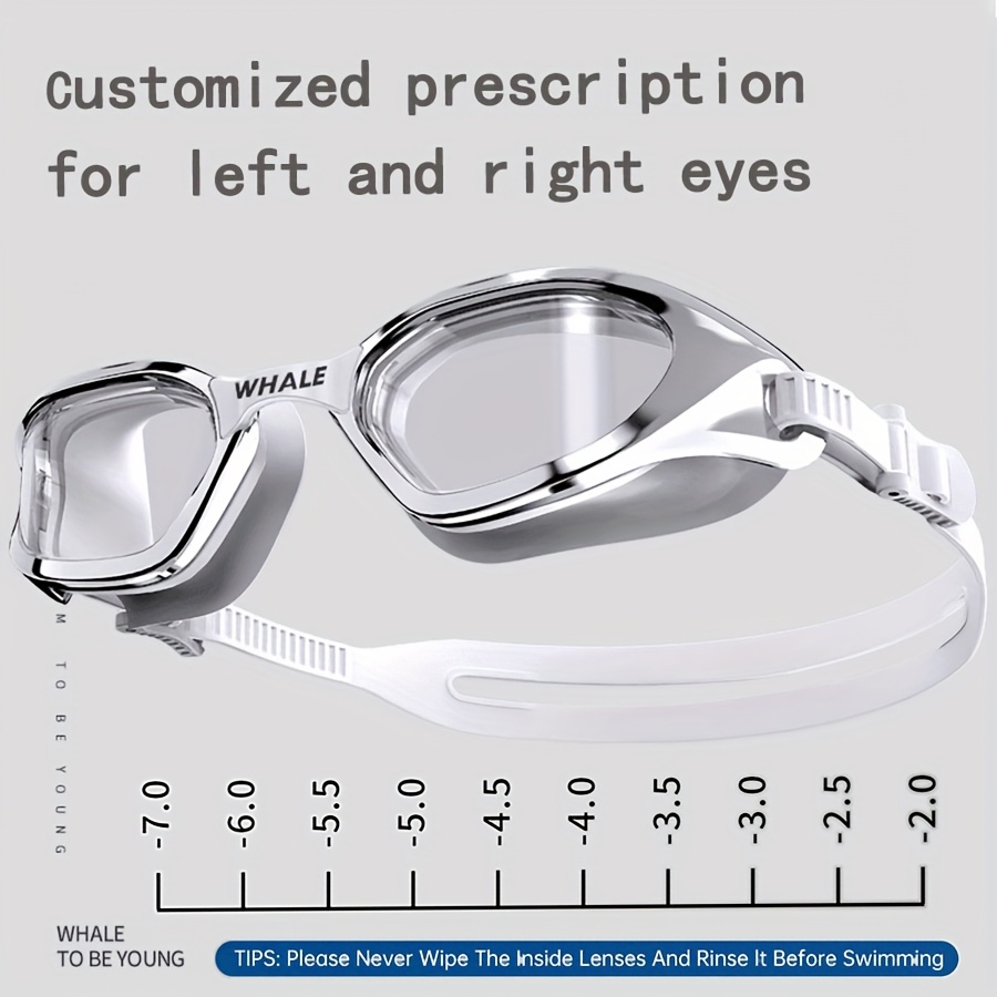 whale nano anti fog swimming goggles unisex prescription compatible for myopia high definition nano anti fog waterproof coated swimming goggles   goggles case earplugs and replaceable nose bridge