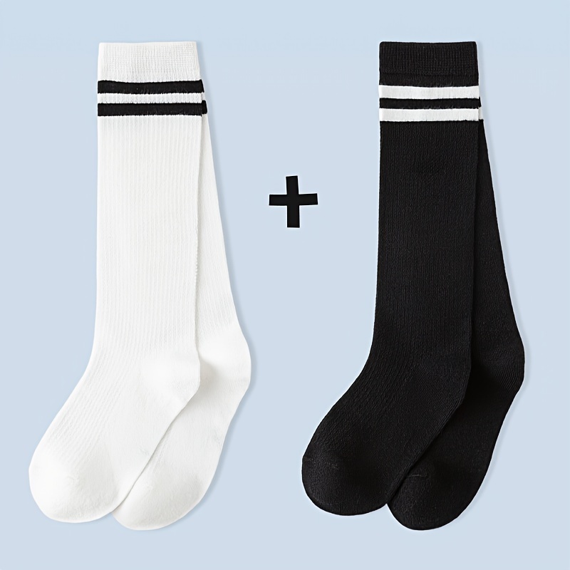 Image of S91-1 Pair/ Of Calf-length Socks, Thin Summer Mesh Breathable Football Socks For Boys And Girls, Striped Black And White