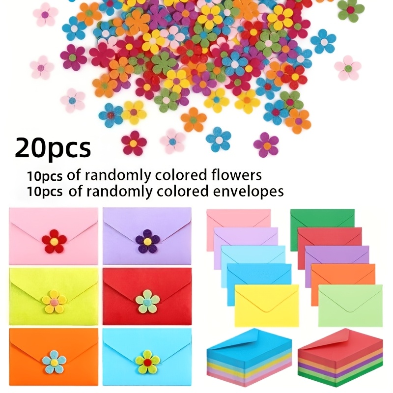 TEMU Bustine per biglietti d' a forma , 20 pezzi, colori , inclusi 10 pezzi di fiori + 10 buste, queste mini buste autoadesive per riporre biglietti