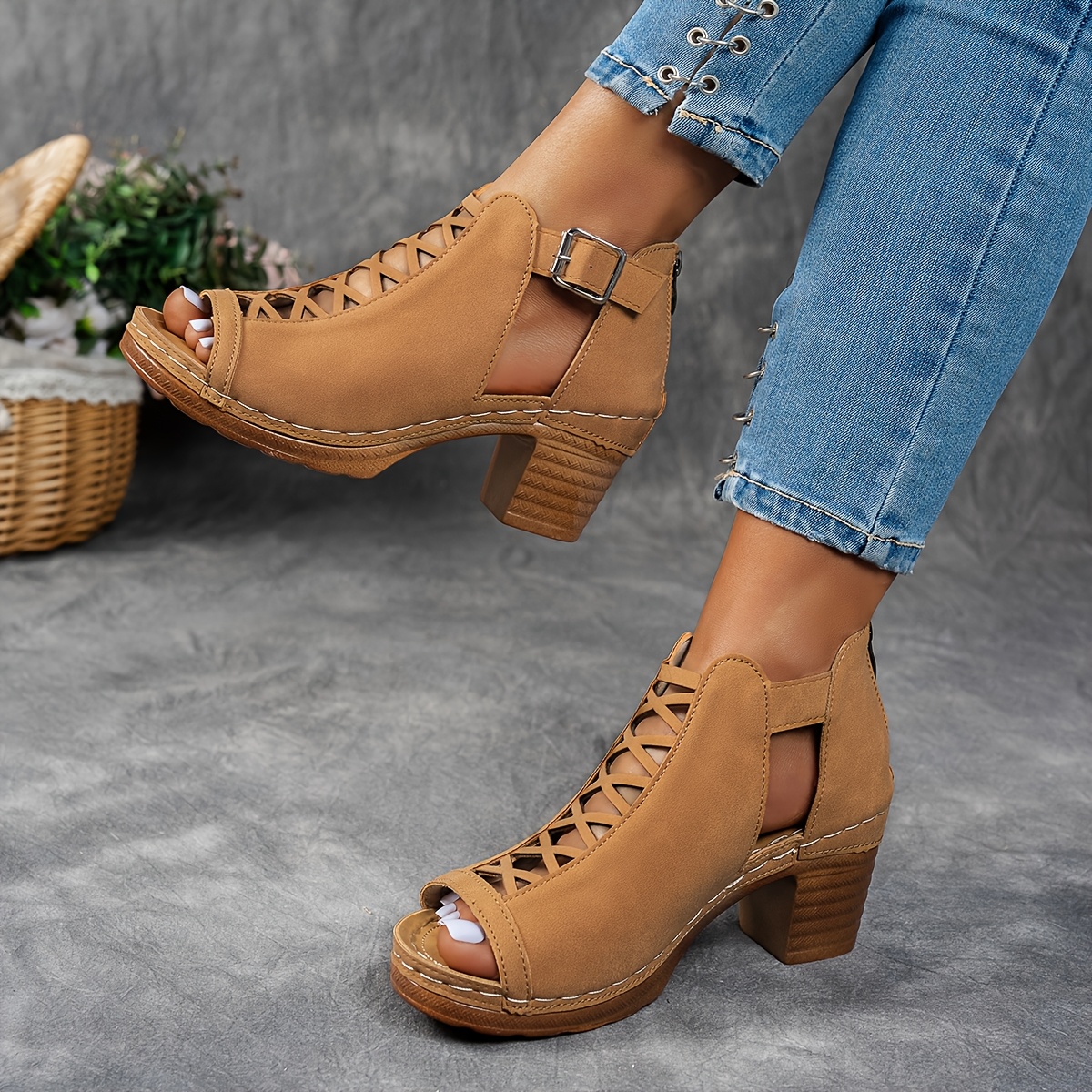 Summer Cross Roman Gladiator Elegant Thick Heel Wedge Sandals