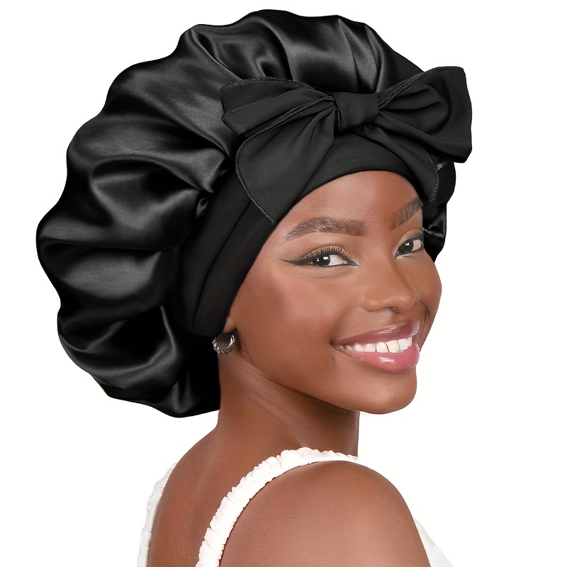 

1pc Silky Bonnet For Sleeping Satin Hair Bonnet With Tie Band Sleep Bonnet Hair Cover Night Bonnets Shower Cap For Men Women Natural Curly Hair