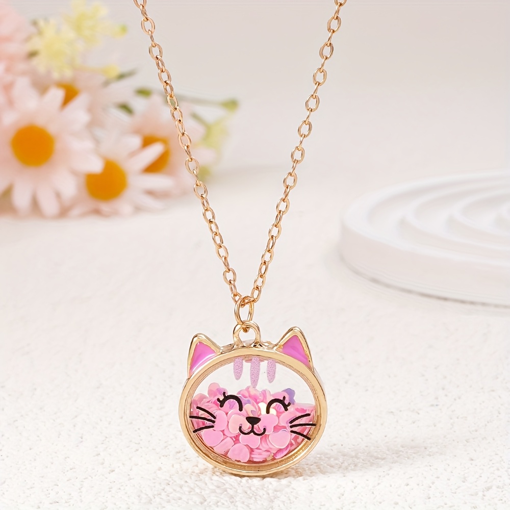 1pc Cute Cat Bear Frog Shakeable Sequin Trendy Pendant Necklace - Stylish Delicate Fashion Accessory, Perfect For Festival Parties & Music Festivals