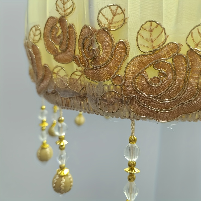 elegant cream and golden   chandelier shade with handcrafted rosette pendants modern   for   hanging lamp settings   accessory     details 16