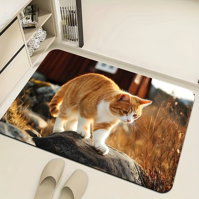 

Machine Washable 3d Cat Image Doormat - Polyester Non-slip Rectangle Rug For Bathroom, Kitchen, And Living Room - Indoor Pvc Backed Entryway Carpet - Home Decorative Floor Mat - 1 Piece