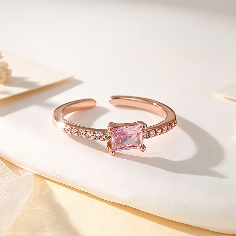 Women's Cherry Pink Zirconia Tail Ring, Fashion Gift