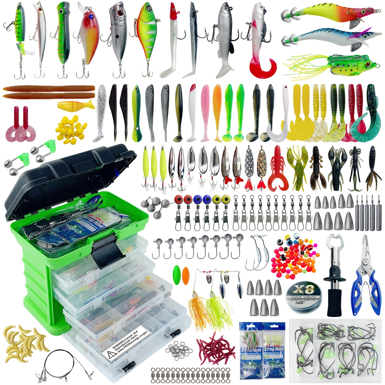 

346pcs Fishing Lures Kit With Tackle Box Included Crankbait, Minnow, Spinnerbaits, Spoons, Soft Lures, Jigs, Hooks, Bait Rigs, Weights Sinkers, Topwater Lures Freshwater Saltwater