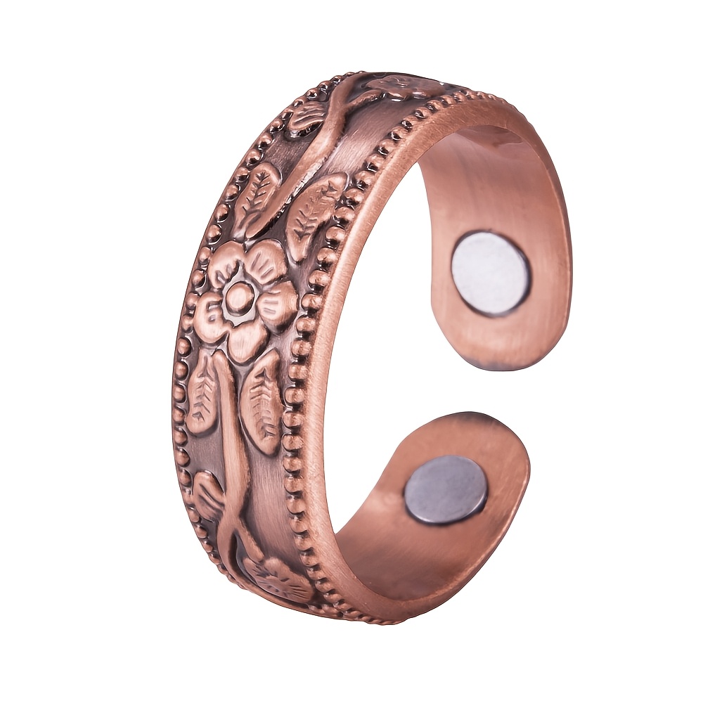 TEMU 1pc Vintage Elegant Adjustable Copper Ring With Engraved , Synthetic Stone, December Birthstone, Suitable For And