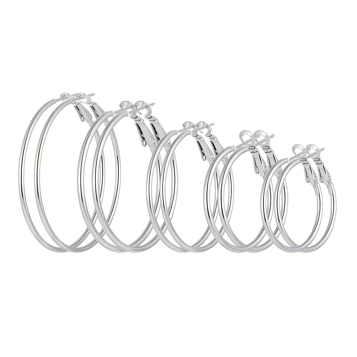 TEMU Ensemble de 5 Paires de Créoles en Acier Inoxydable avec Fermoir à Ressort, Bijoux Classiques et Polyvalents, Cadeau Idéal pour les Fêtes