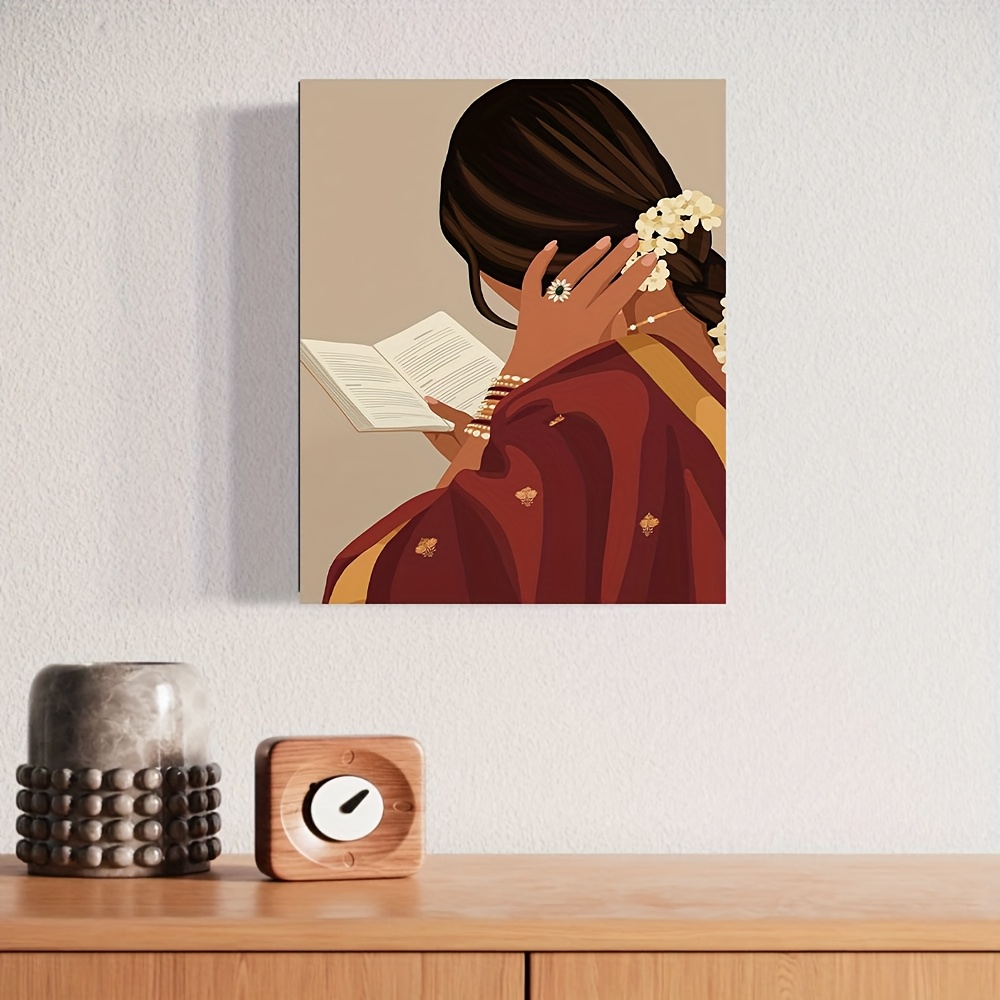 1pc framed canvas painting indian woman in reading Temu Mauritius