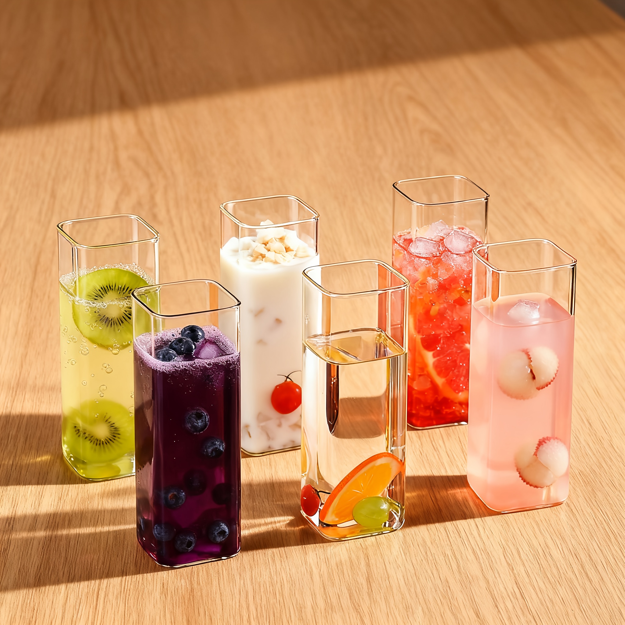 set 6 15oz square drinking glasses featuring square glass - Temu