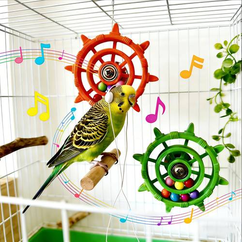 a colorful parrot steering wheel toy with a spinning disc fun stress relief and as a decorative piece for a budgerigar or canary cage