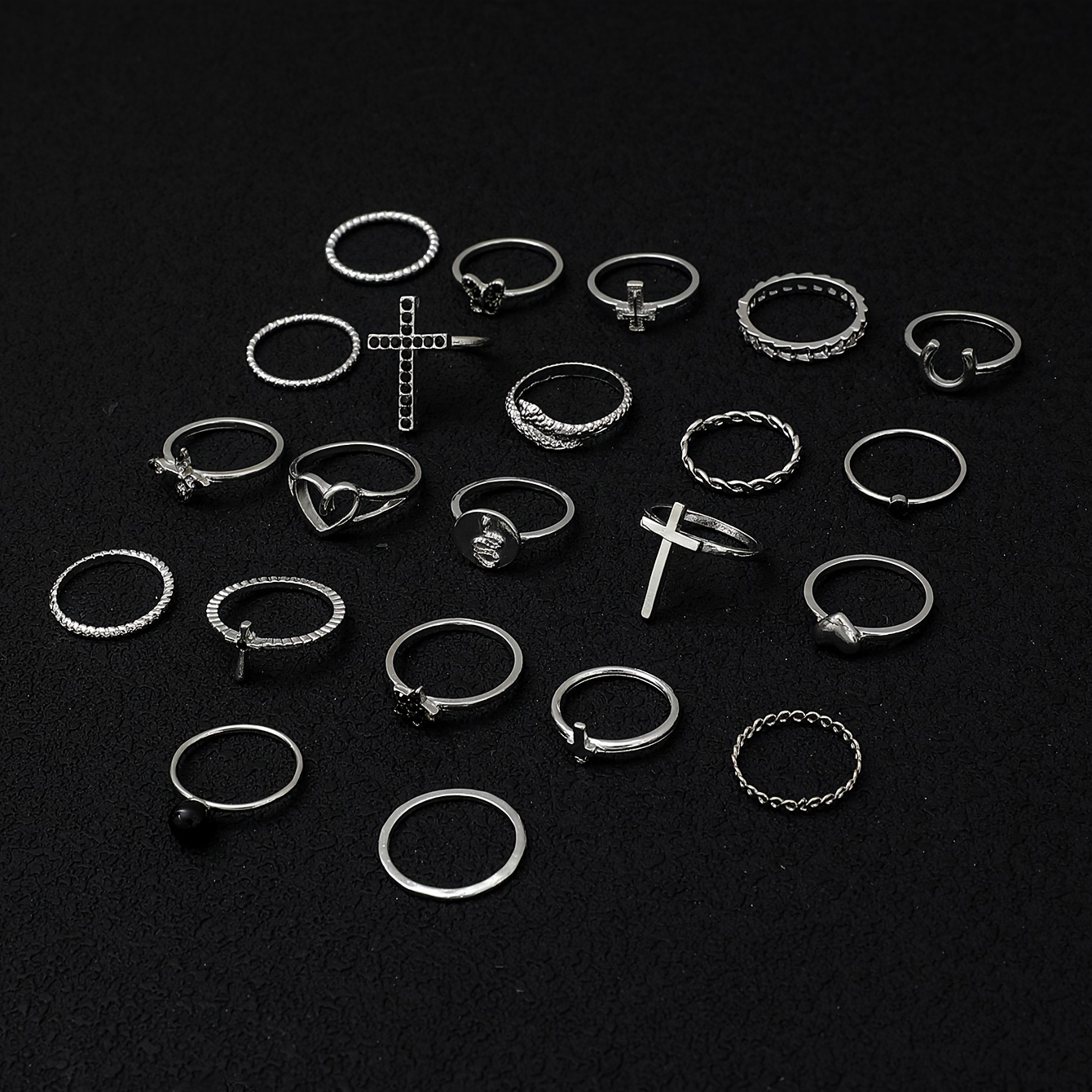 22pcs Alloy Rhinestone Stackable Ring Set
