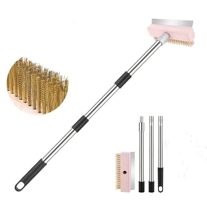 Image of 1 Set Pizza Oven Brush With Scraper, Bbq Brushes Wire Brushes For Kitchen Home, 1.2m, Stainless Steel Scraper, 3-section Detachable Handle For Pizza Ovens, , And Oven Racks