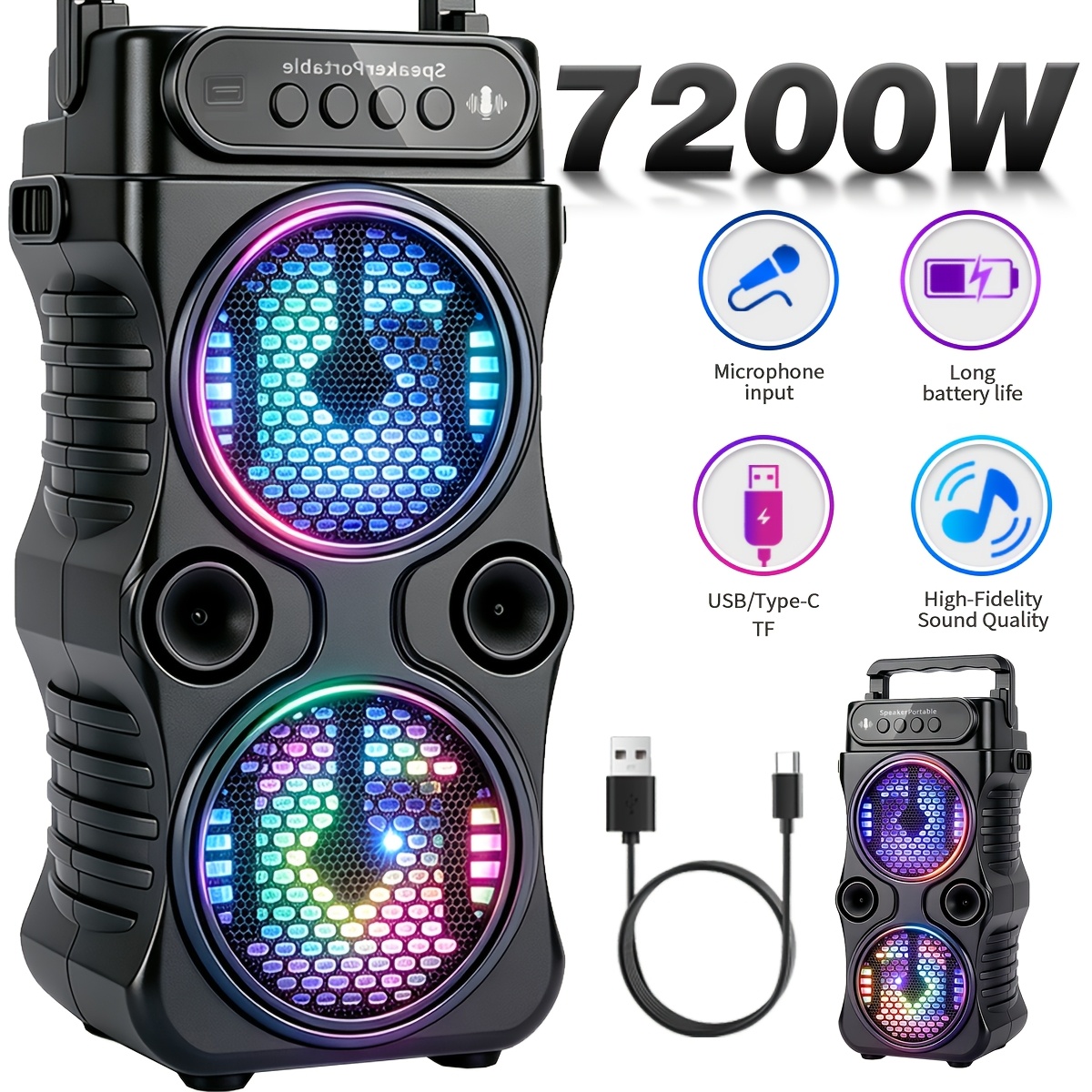 TEMU 8000w Desktop Wireless Speaker, Wireless Dual Stereo Subwoofer With Rgb Lights Usb Powered, Karaoke . Sound, Punchy , Long . Ideal For Camping,