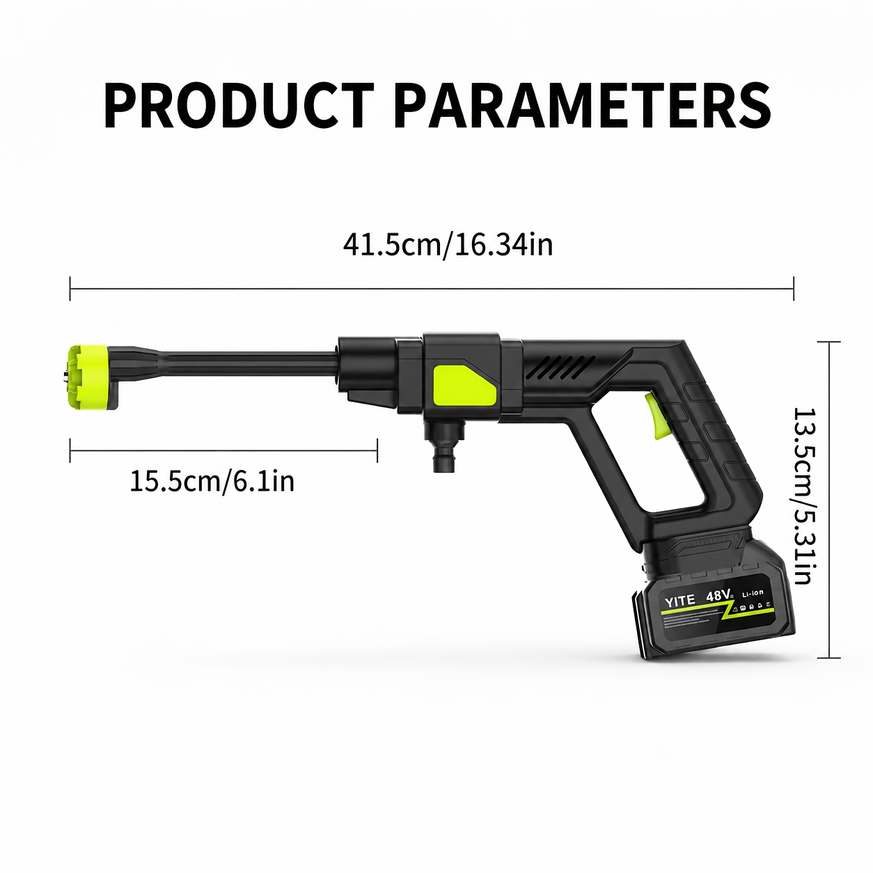 Cordless Pressure Washer Water Gun 1200 PSI | 30 Speed Levels 6-in-1 Nozzle | 7.32m High-Elastic Hose Handheld Rechargeable Lithium Battery