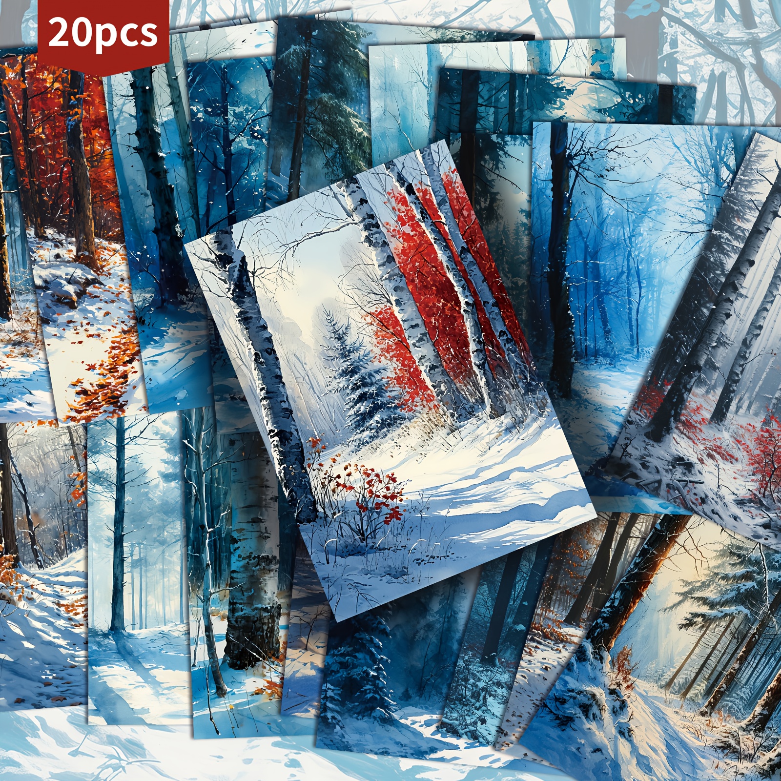 TEMU Set Of 20 Retro Postcards Featuring Winter Snow Forest Scenes - 4x6 Inches, Perfect For Junk Journals, Showcasing Classic Pinup Art, Ideal For